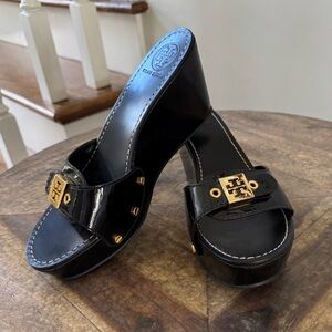 Tory Burch Black and Gold Platform Sandals